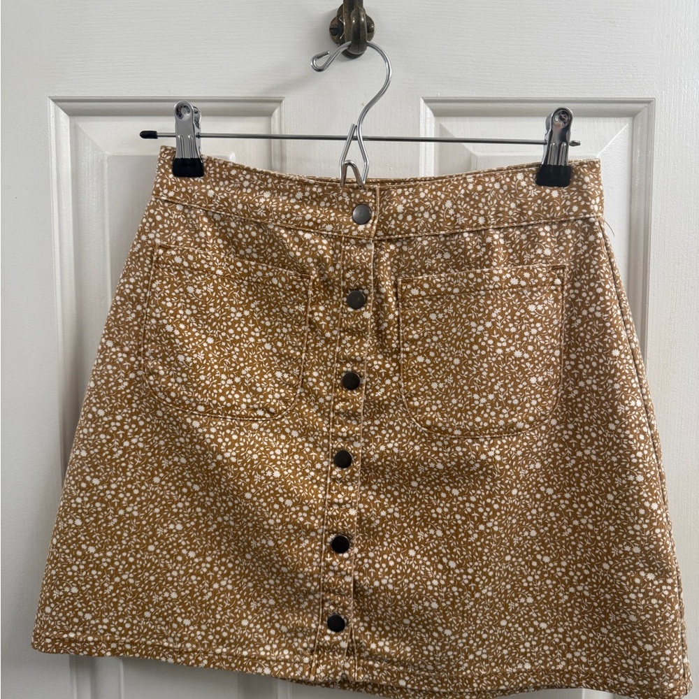 Urban Outfitters Brown Floral Button-Front Skirt